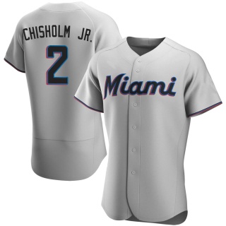 Miami Marlins Men's Jazz Chisholm Jr. Road Jersey - Gray Authentic