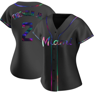 Miami Marlins Women's Jazz Chisholm Jr. Alternate Jersey - Black Holographic Replica