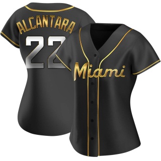 Miami Marlins Women's Sandy Alcantara Alternate Jersey - Black Golden Replica