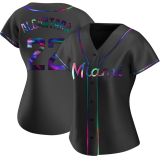 Miami Marlins Women's Sandy Alcantara Alternate Jersey - Black Holographic Replica